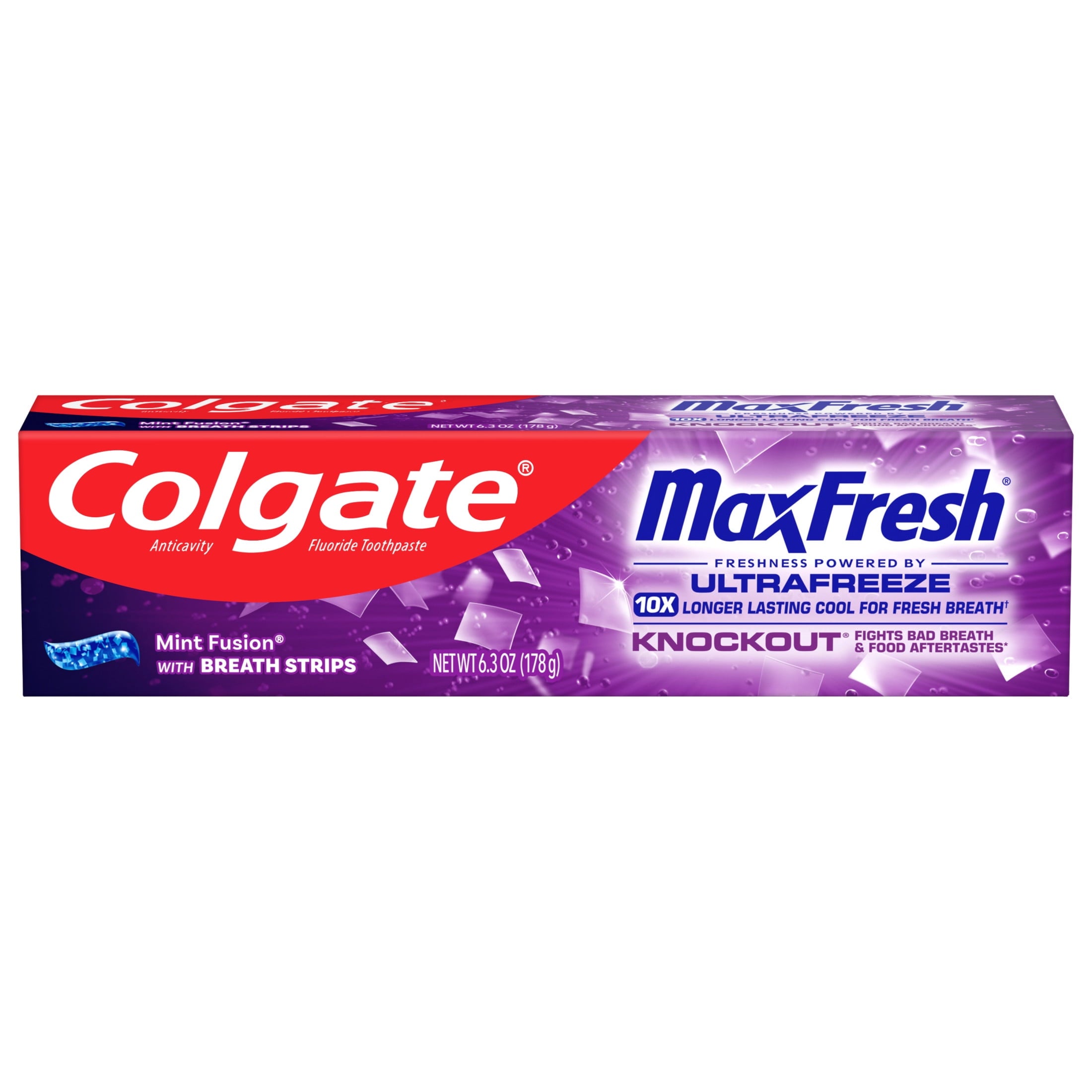 Max Fresh Knockout Toothpaste, Whitening Toothpaste with Mini Breath Strips, Mint Fusion, 6.3 Oz Tube