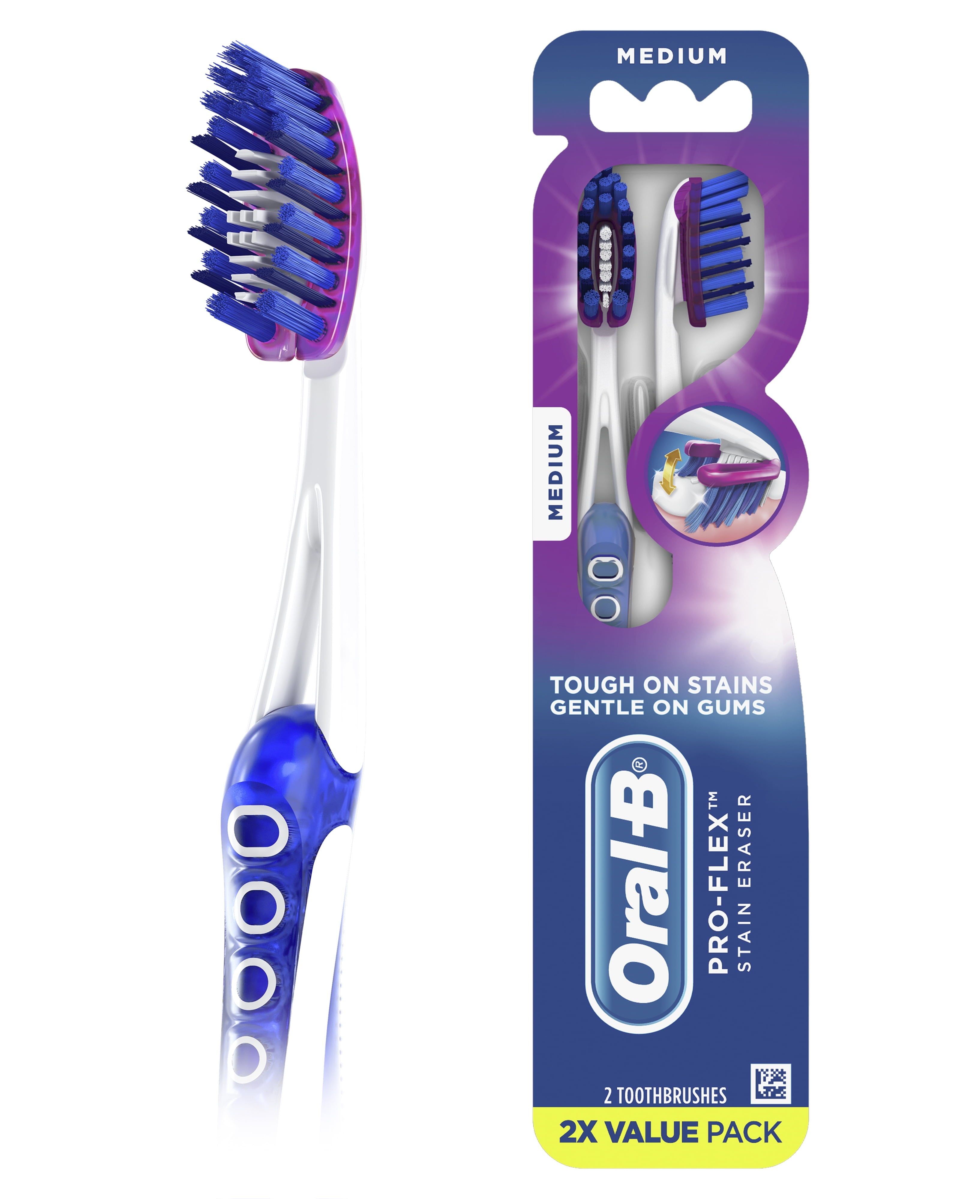 Pro-Flex Stain Eraser Manual Toothbrush, Medium, 2 Count