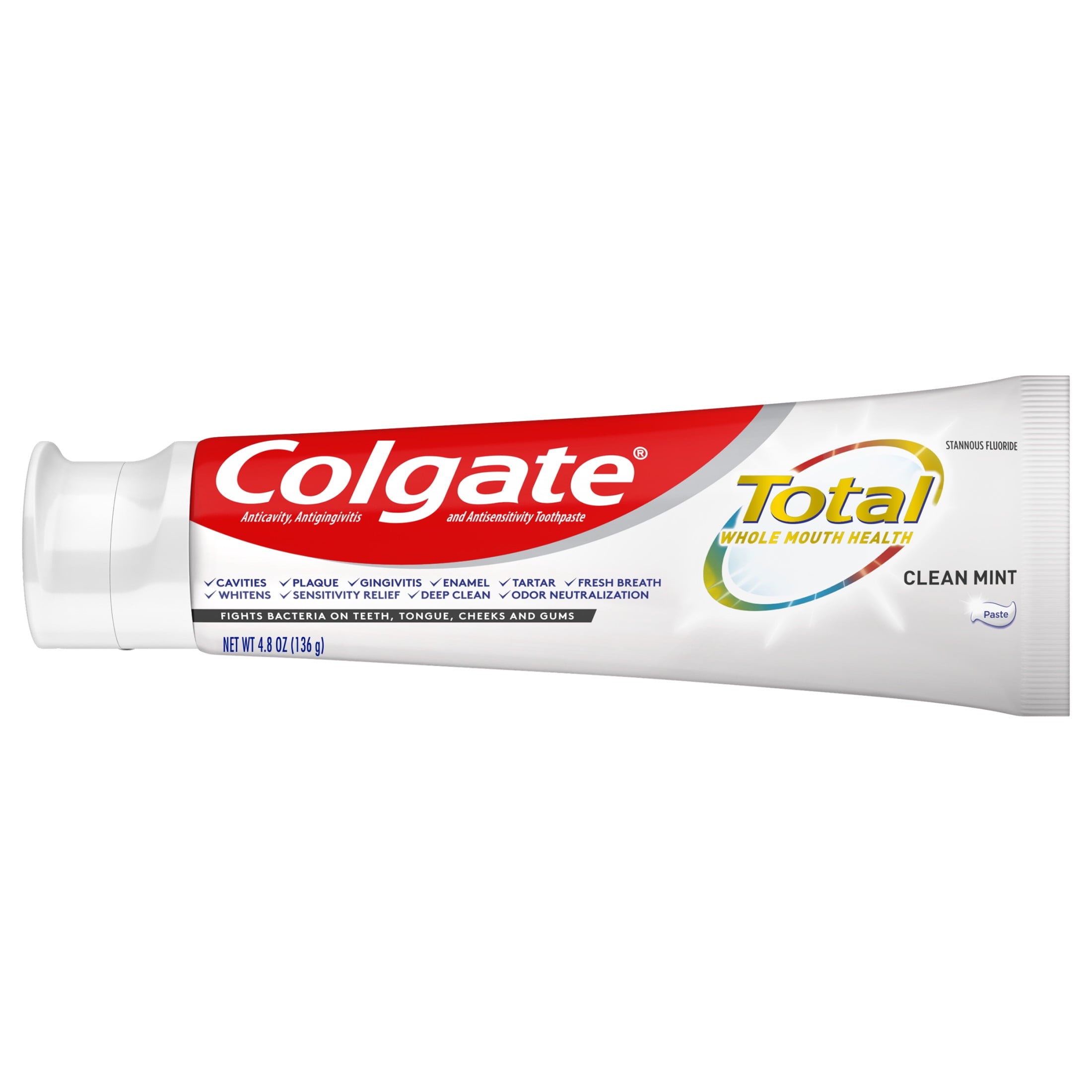 Total Clean Mint Toothpaste, Whitening Toothpaste, 2 Pack, 4.8 Oz Tubes