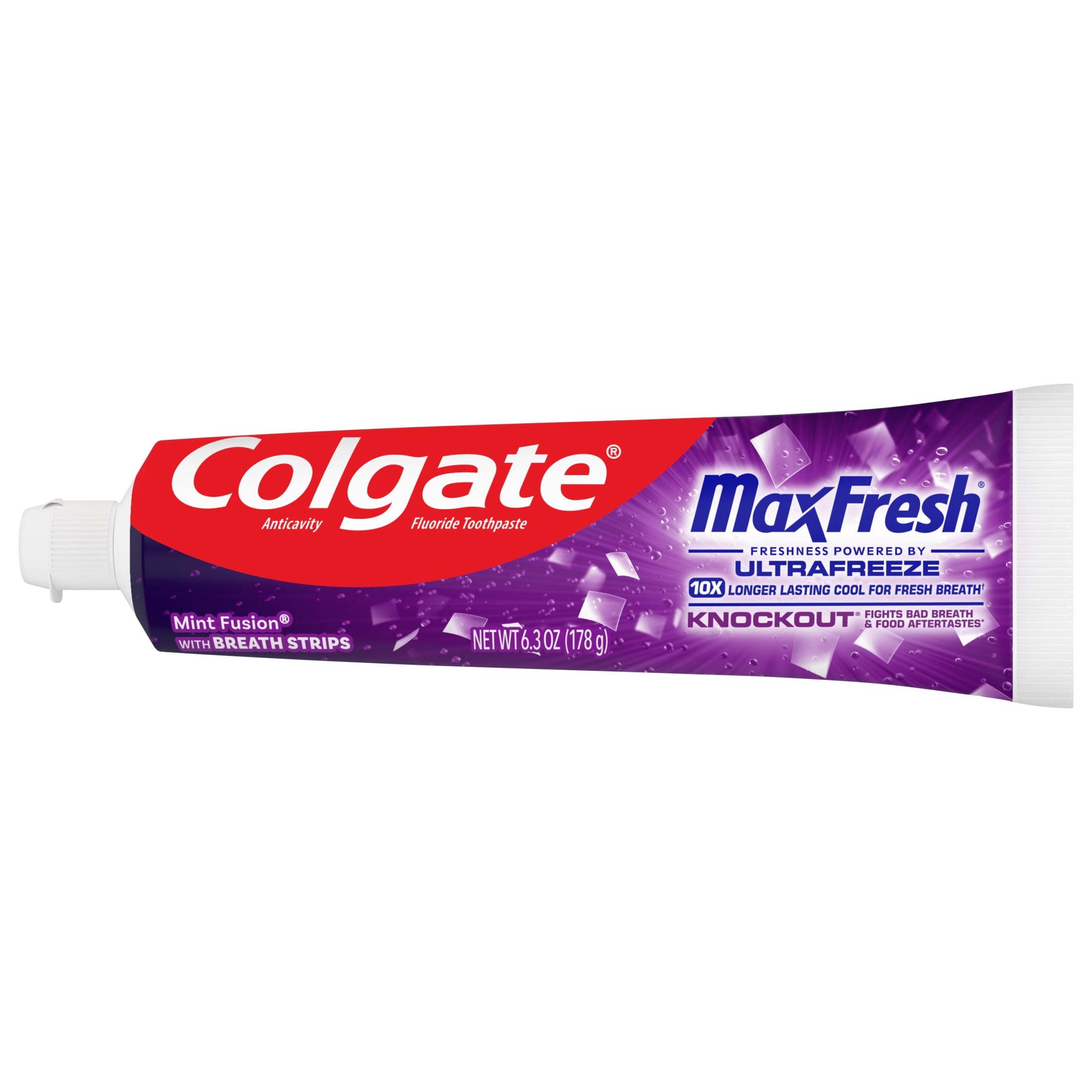 Max Fresh Knockout Toothpaste, Whitening Toothpaste with Mini Breath Strips, Mint Fusion, 6.3 Oz Tube