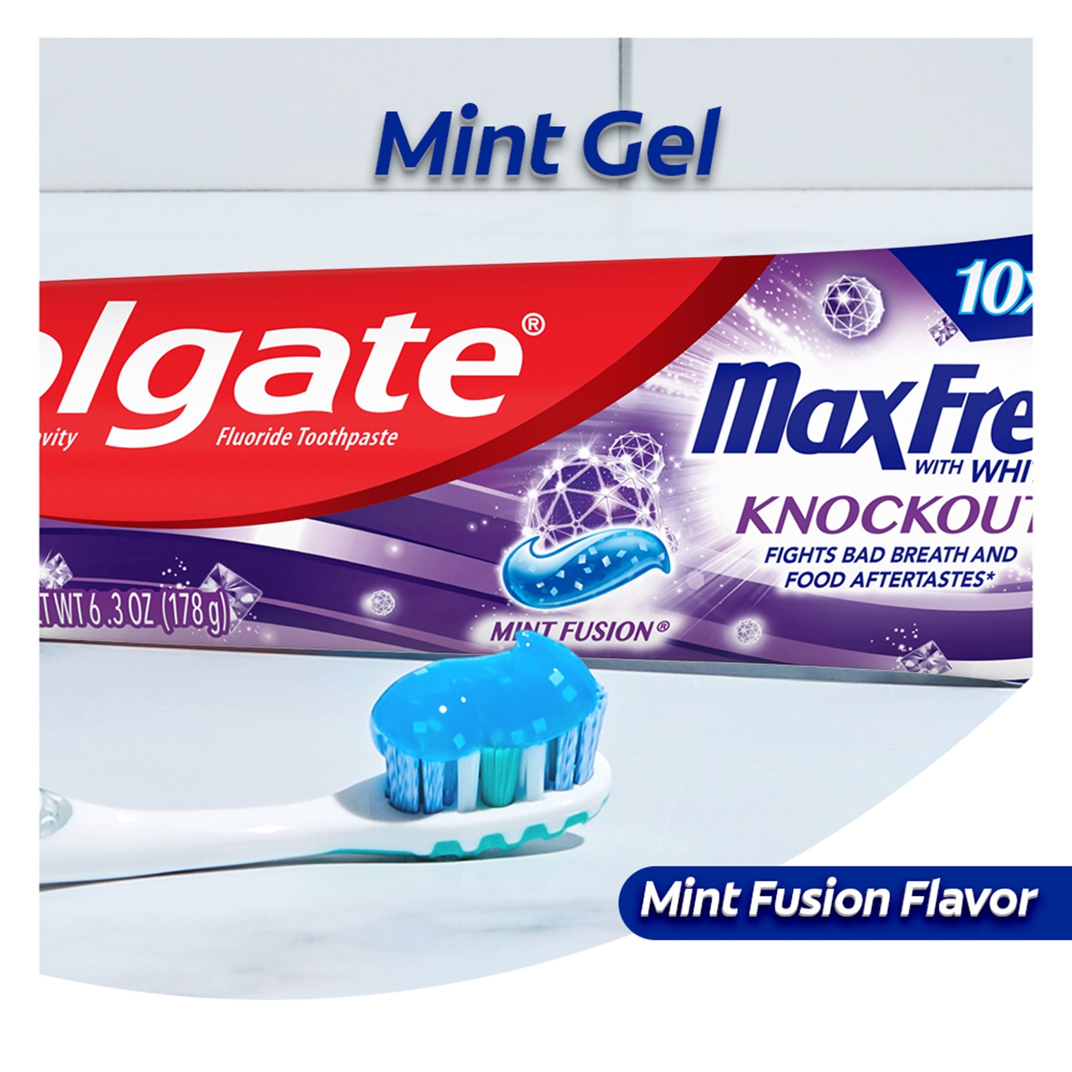 Max Fresh Knockout Toothpaste, Whitening Toothpaste with Mini Breath Strips, Mint Fusion, 6.3 Oz Tube